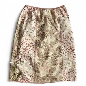 Vintage Y2K beige + pink floral cotton midi skirt